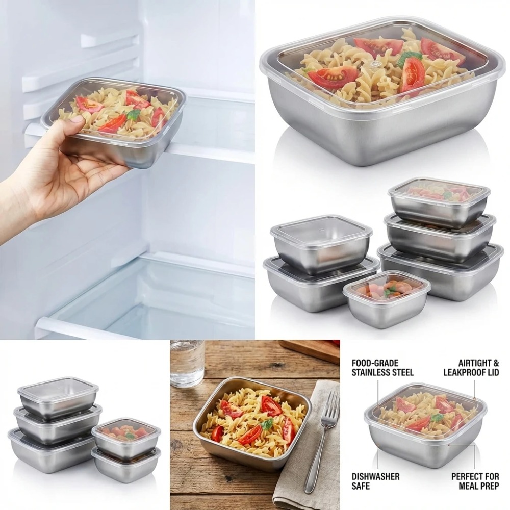 6PCS Stainless Steel Food Stor - đánh giá và giá Food Storage Box Set